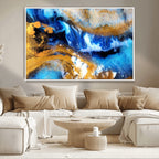 Blue Orange Marble Fluid Effect Canvas Wall Art Print