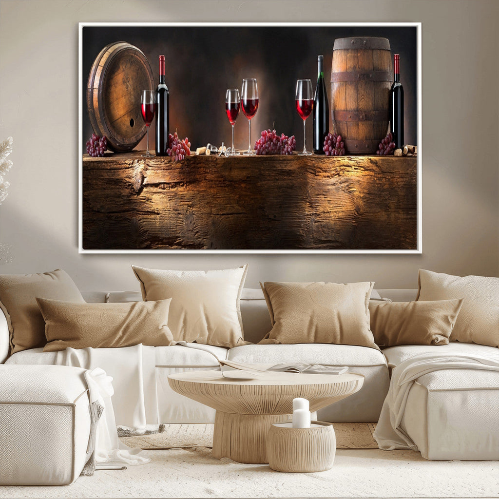 Wine and Barrels Wall Art Canvas Print