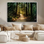 Sunlit Forest Pathway Canvas Print | 3 Panel Large Nature Wall Art