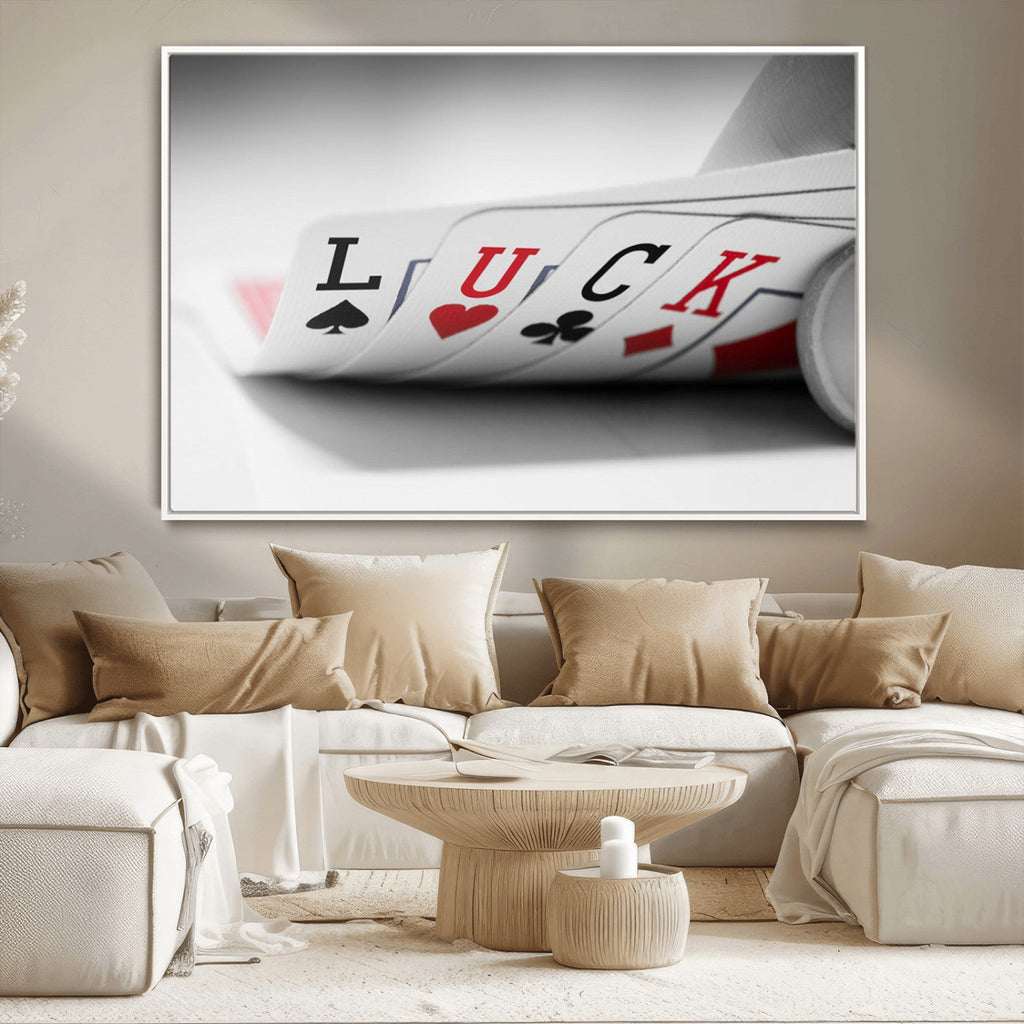 Framed Lucky Poker Cards Canvas | Modern Triptych Wall Art for Game Rooms