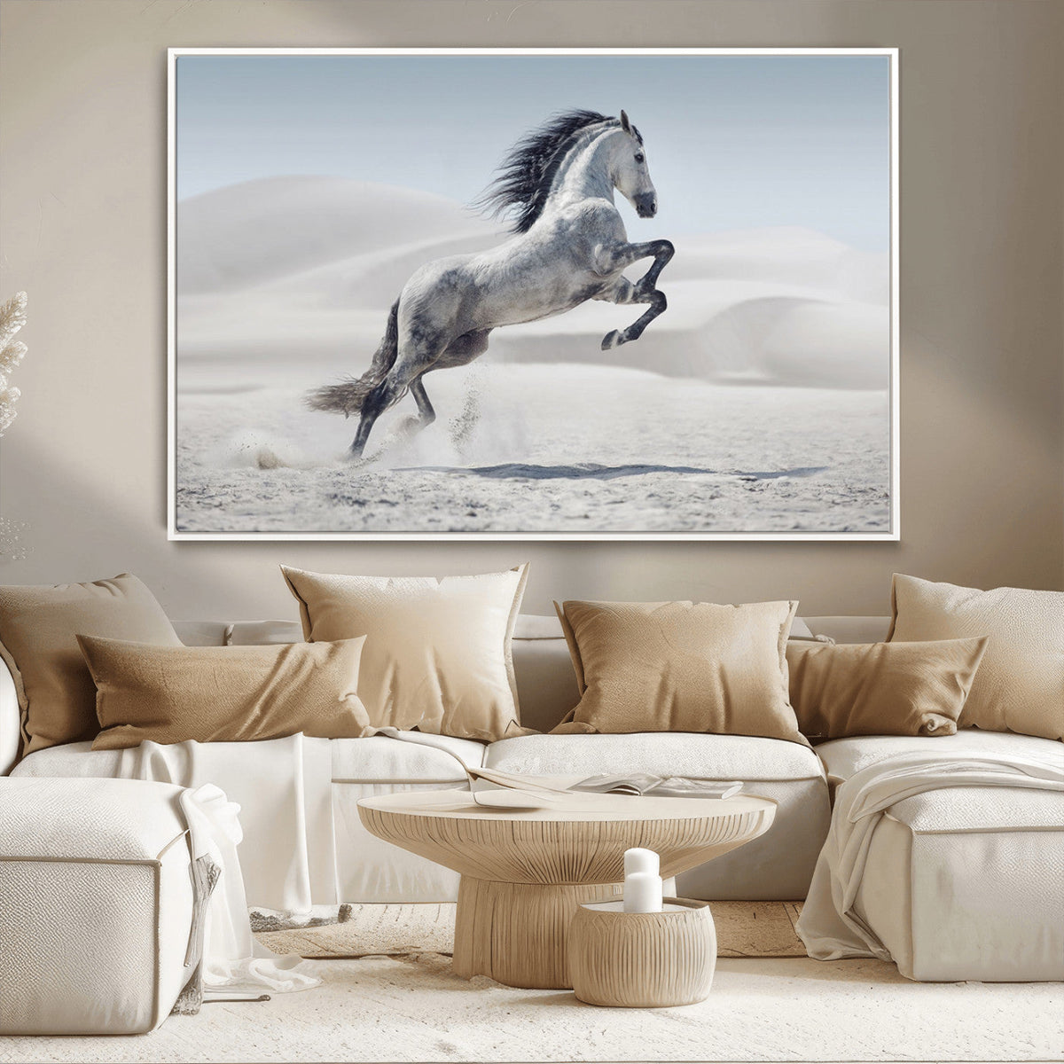 Prancing Horse Desert Large Wall Art Canvas Print, Majestic Horse Animal Artwork