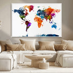 Bold Colorful World Map Canvas Print | Detailed Map of the World Wall Art