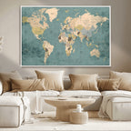 Classic World Map Canvas Print | Framed Vintage Map Wall Art