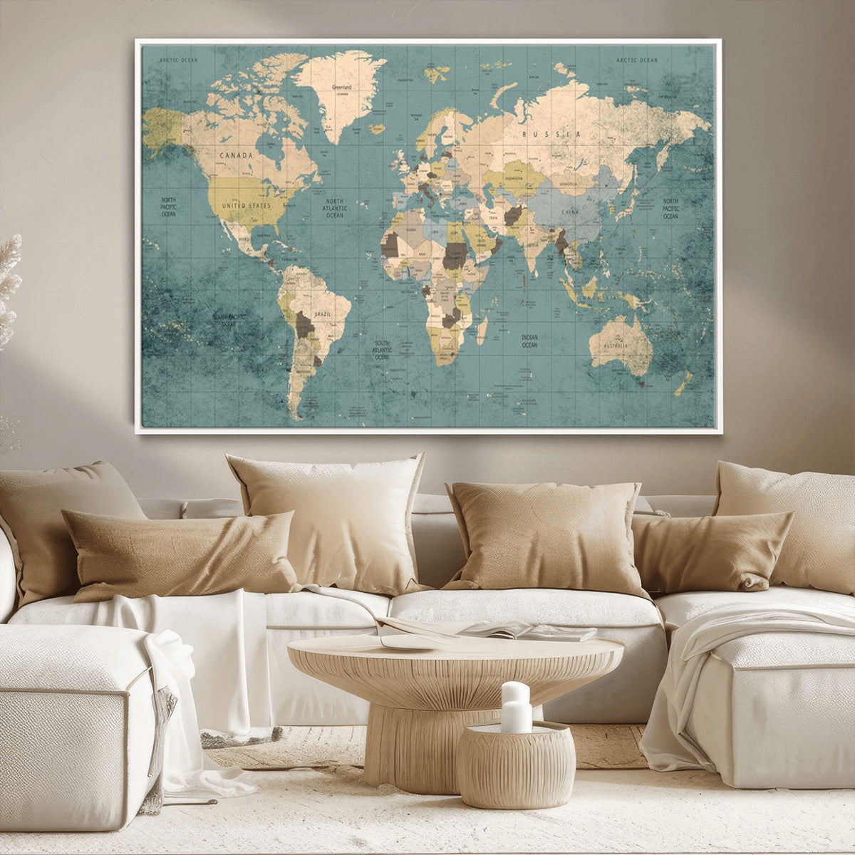 Classic World Map Canvas Print | Framed Vintage Map Wall Art