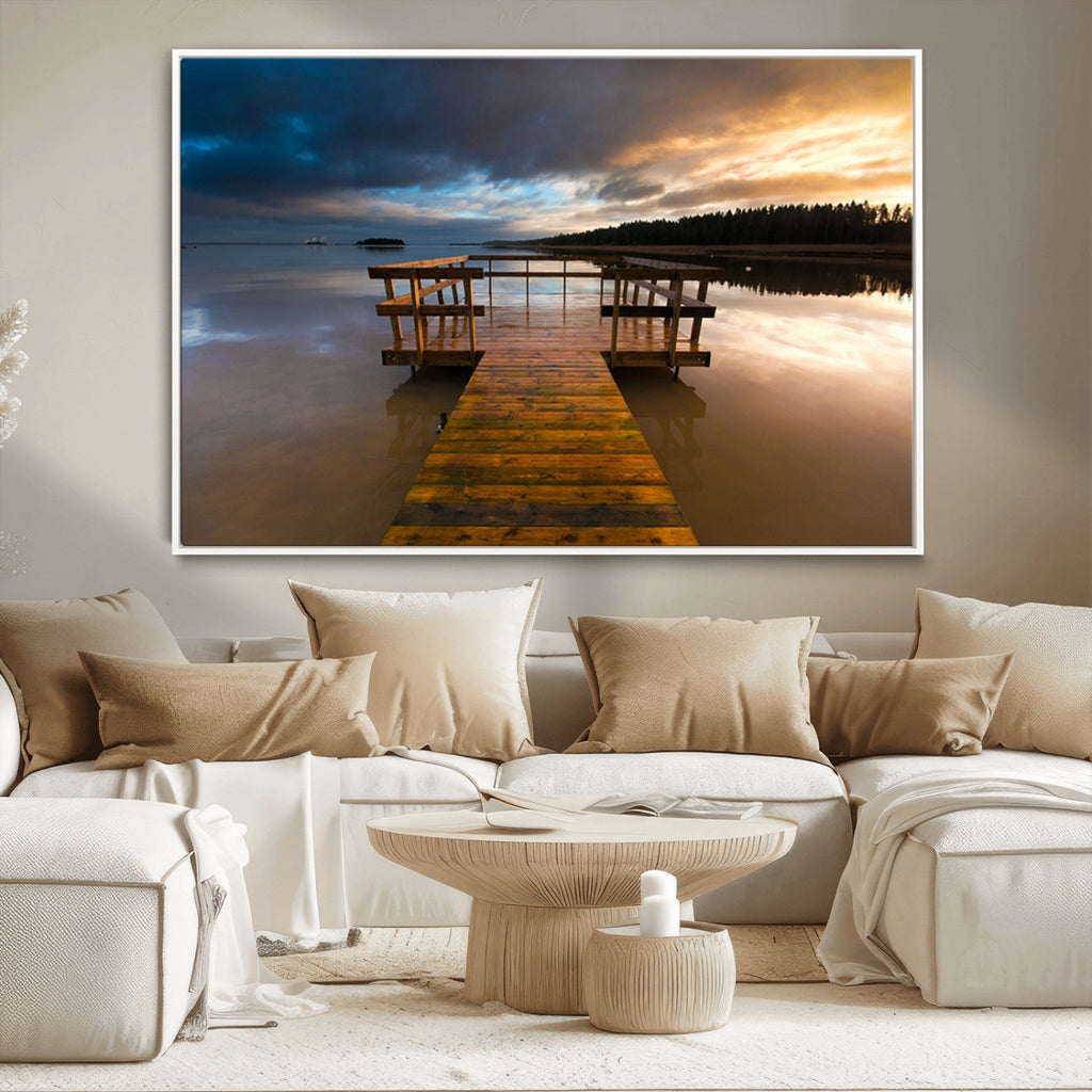 Serene Lake Pier at Sunset Canvas Print | Landscape Wall Art | Ready to Hang