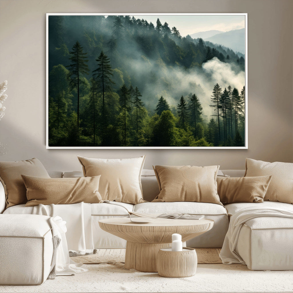 Misty Forest Wall Art Premium Canvas Print, Foggy and Serene Atmosphere