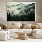 Captivating Misty Forest Wall Art Premium Canvas Print, A Foggy and Serene Atmosphere