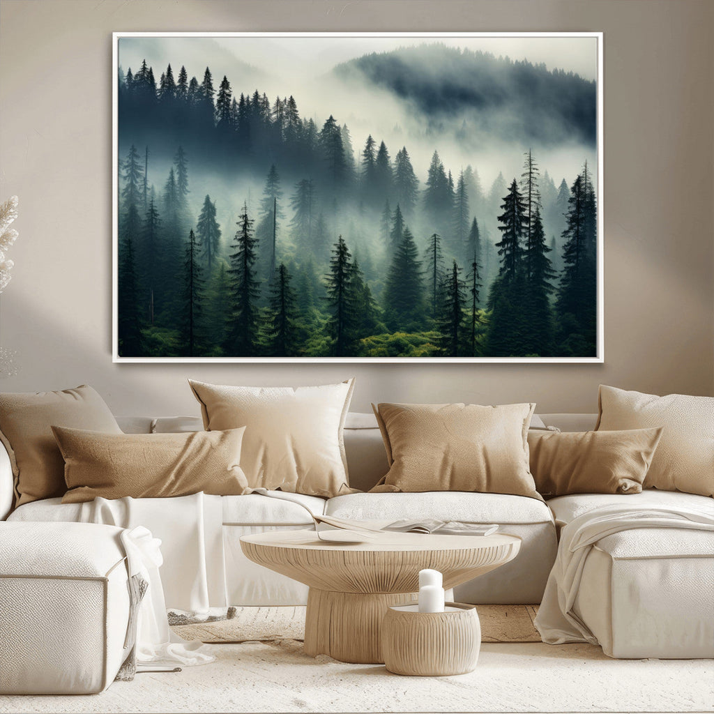 Captivating Misty Forest Wall Art, Foggy and Serene Atmosphere Canvas Print