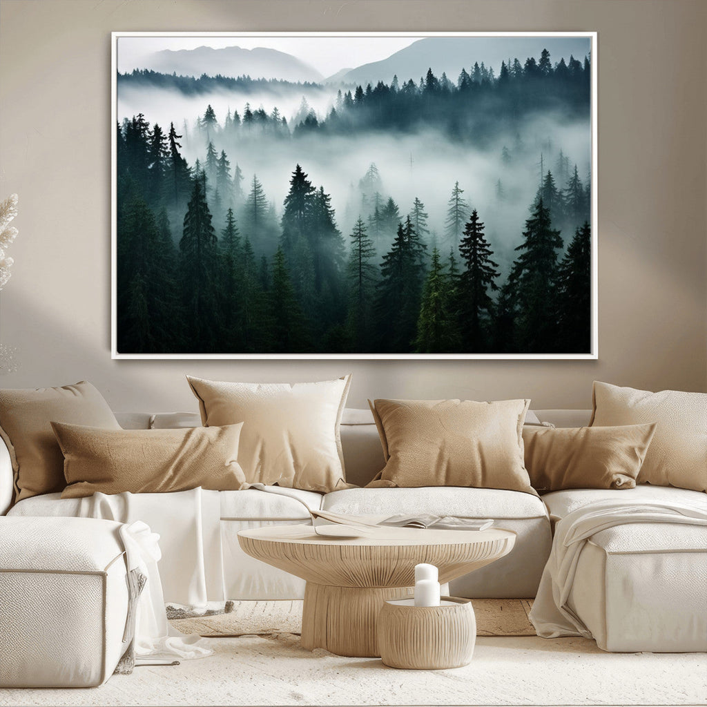 Captivating Misty Forest Wall Art Canvas, Premium Canvas Print of a Foggy and Serene Atmosphere