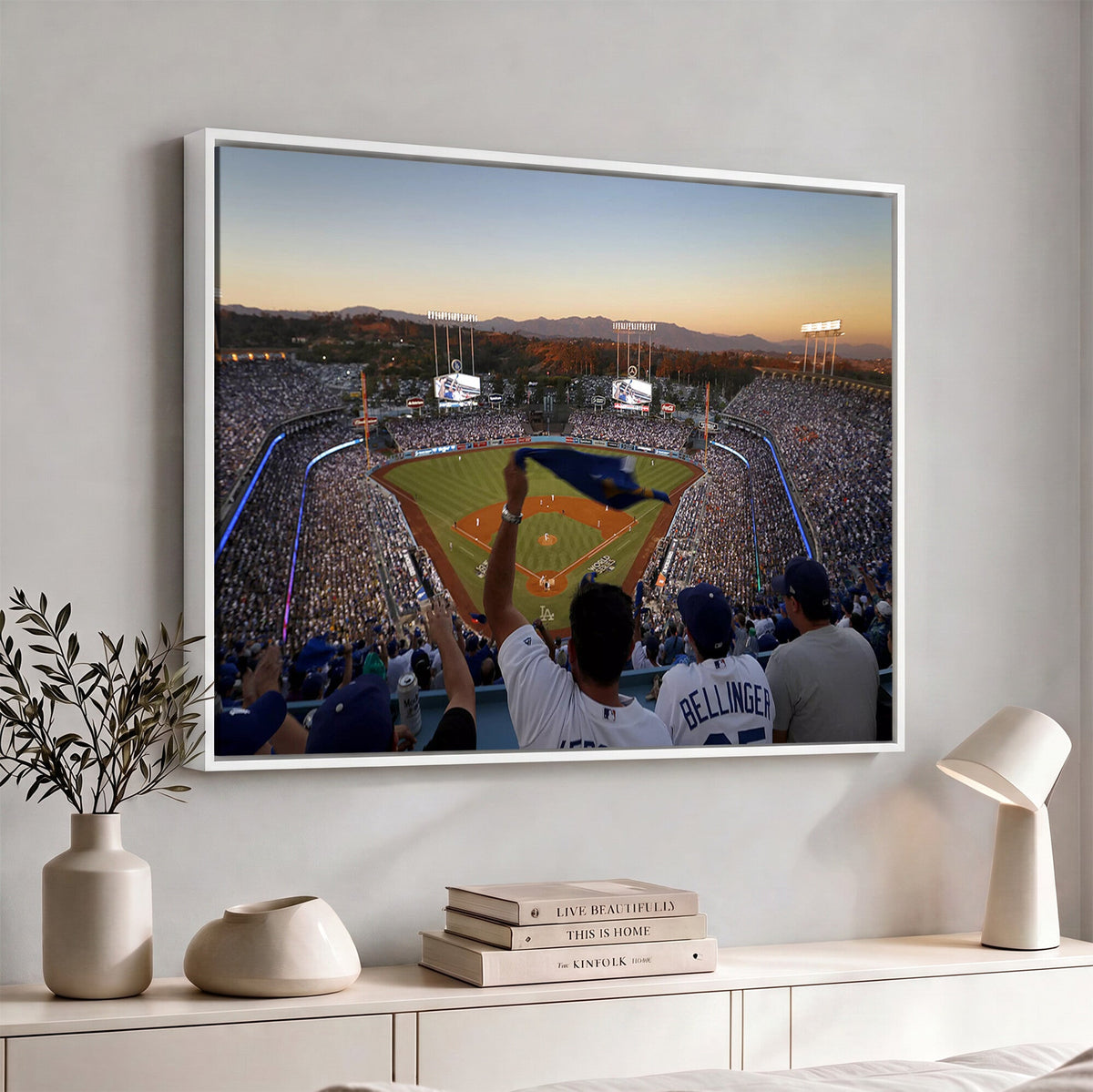 Dodger Stadium Sunset Game Triple Canvas Wall Art, Los Angeles Dodgers MLB Match