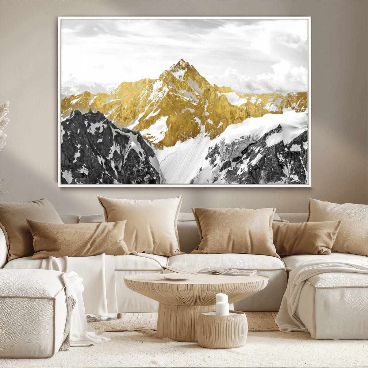 Gold Abstract Mountains Wall Art Print on Canvas, Nature Wall Art Print