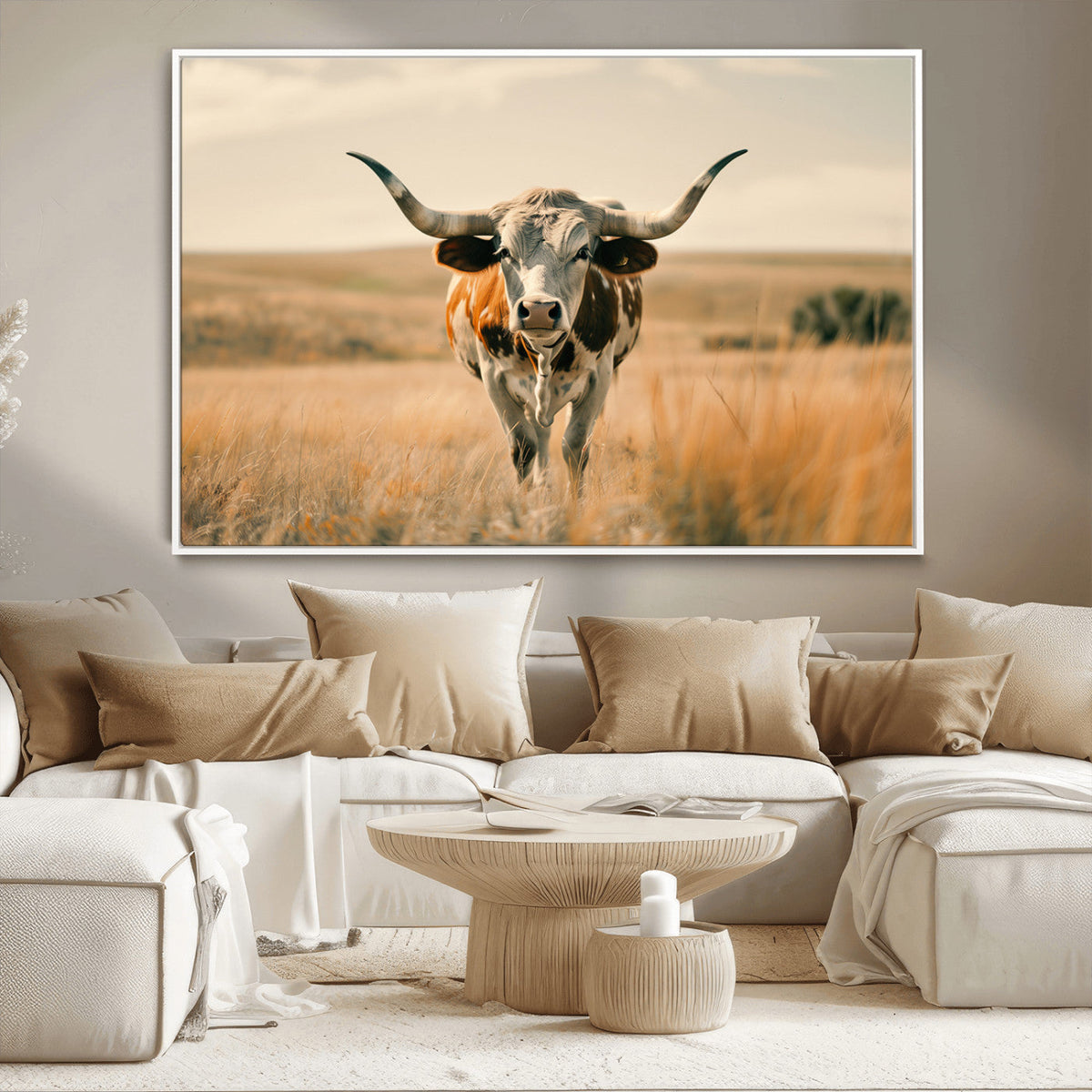 Texas Cow Wall Art Canvas Print for Farm House Wall Decor