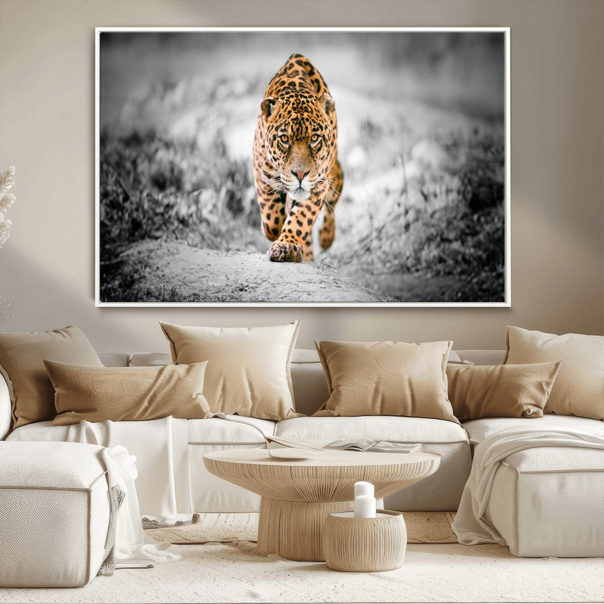 Jaguar Wall Art Canvas Print, Majestic Big Cat in Focused Pursuit