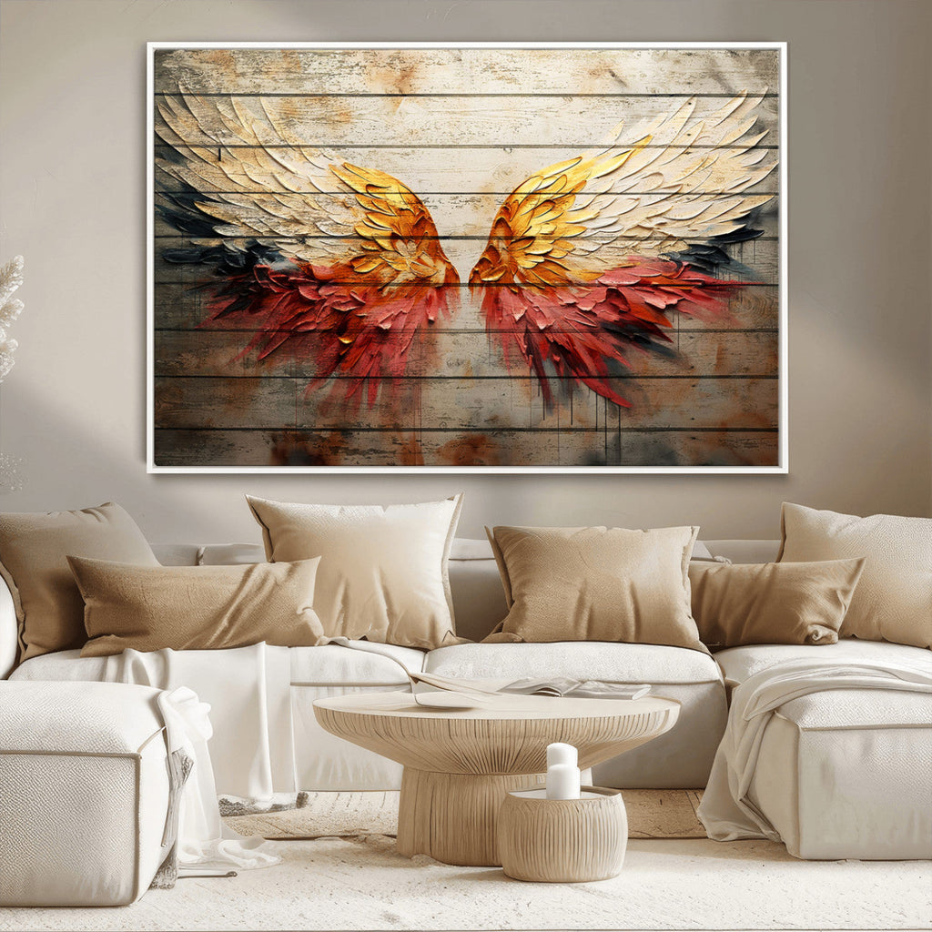 Abstract Angel Wings Canvas Wall Art, Modern Angelic Wings Decor, Framed and Ready to Hang