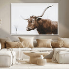 Rustic Bull Wall Art Canvas Print, Modern Longhorn Farmhouse Animal Decor