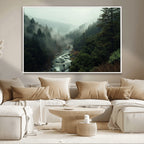 Misty Forest Wall Art, Tranquil Nature Landscape, Ready to Hang | Extra Large 3 Piece Canvas Wall Art