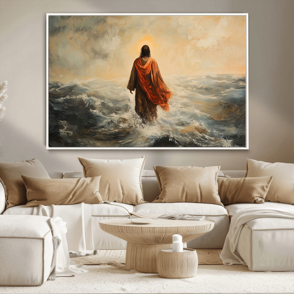 Jesus Walking on Water, Christian Wall Art, Jesus Christ Oil Painting Style Print