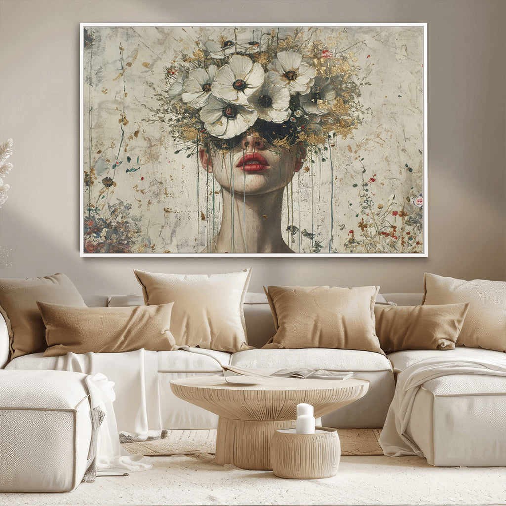 Abstract Floral Women Pastel Wall Art Canvas Print