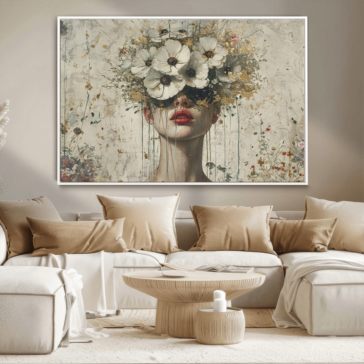 Abstract Floral Women Pastel Wall Art Canvas Print