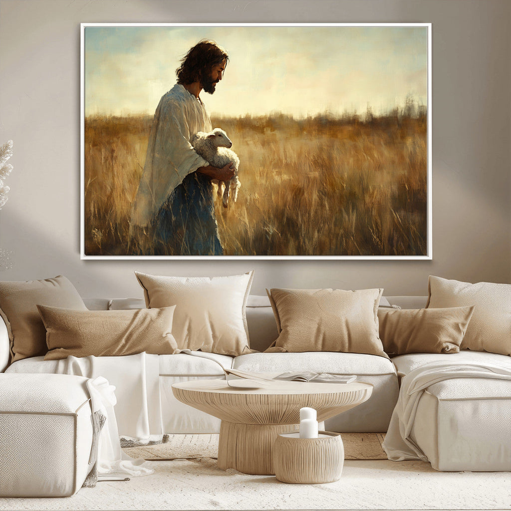 Jesus the Good Shepherd Wall Art Canvas Print, Inspirational Christian Religious Print for Prayer Room