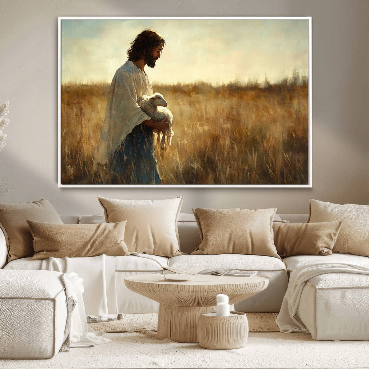 Jesus the Good Shepherd Wall Art Canvas Print, Inspirational Christian Religious Print for Prayer Room