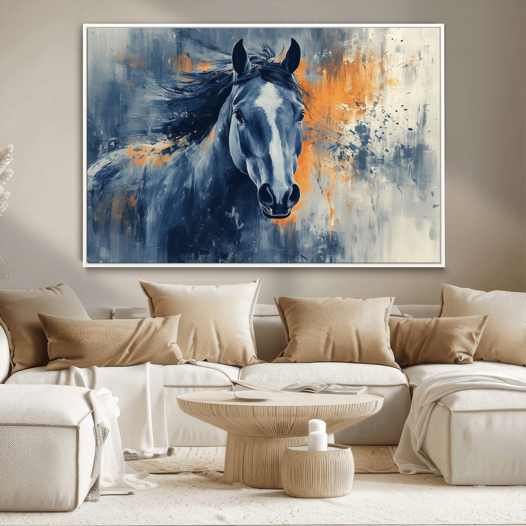 Abstract Blue Horse Wall Art Print Canvas | Western Horse Wall Art for Farmhouse Decor