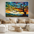 Vibrant Mosaic Tree of Life Wall Art, Stained Glass Style Canvas Print