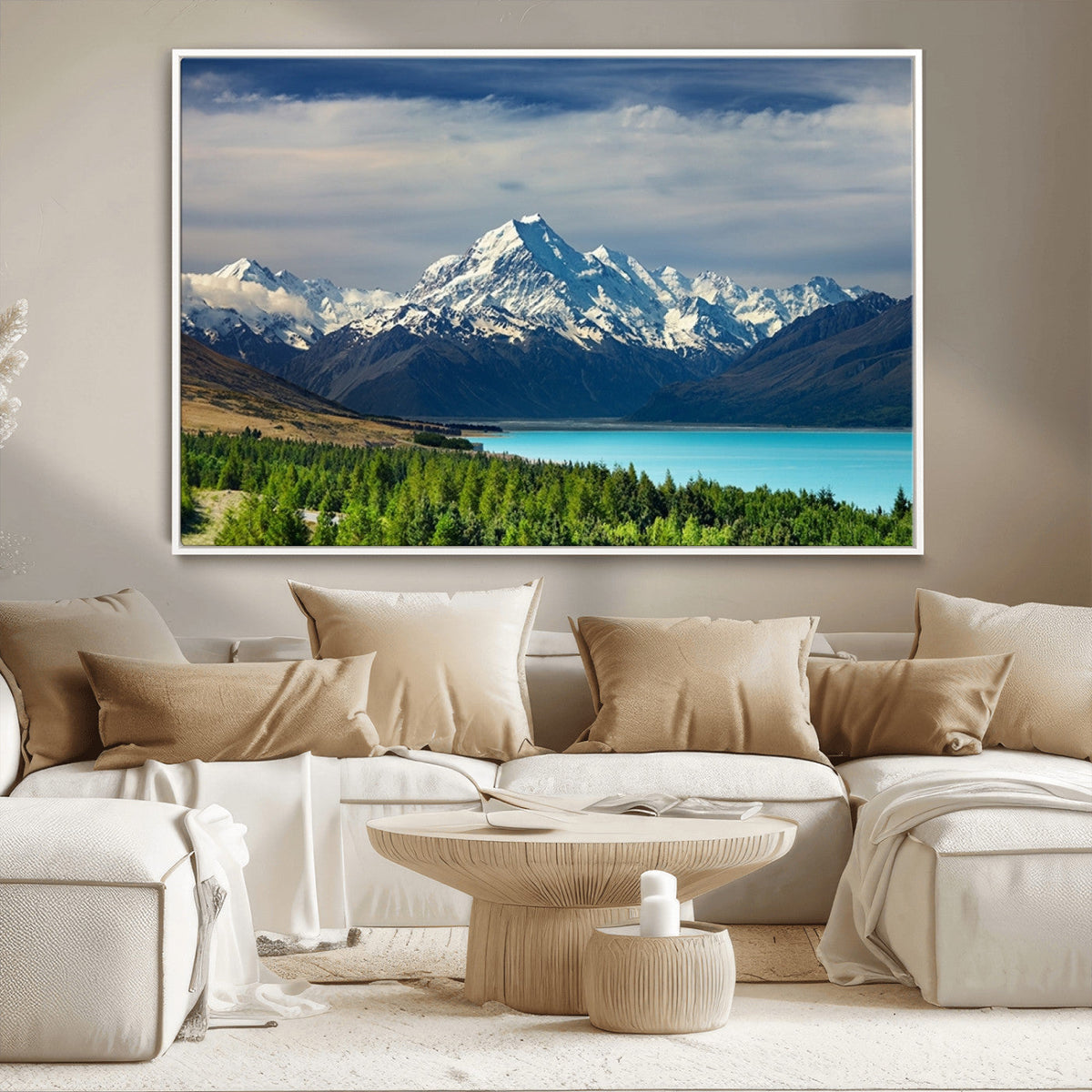 Mount Cook and Lake Pukaki Canvas Wall Art Print | Majestic Snow Capped Peaks