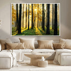 Sunlit Forest Wall Art Canvas Print, Large Framed Woodland Scene with Golden Light