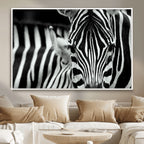 Zebra Wall Art | Zebra Close Up Canvas Print | Framed Black and White Wildlife
