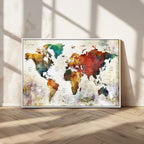 Watercolor World Map Canvas Print | Framed Travel Map Wall Art for Couples