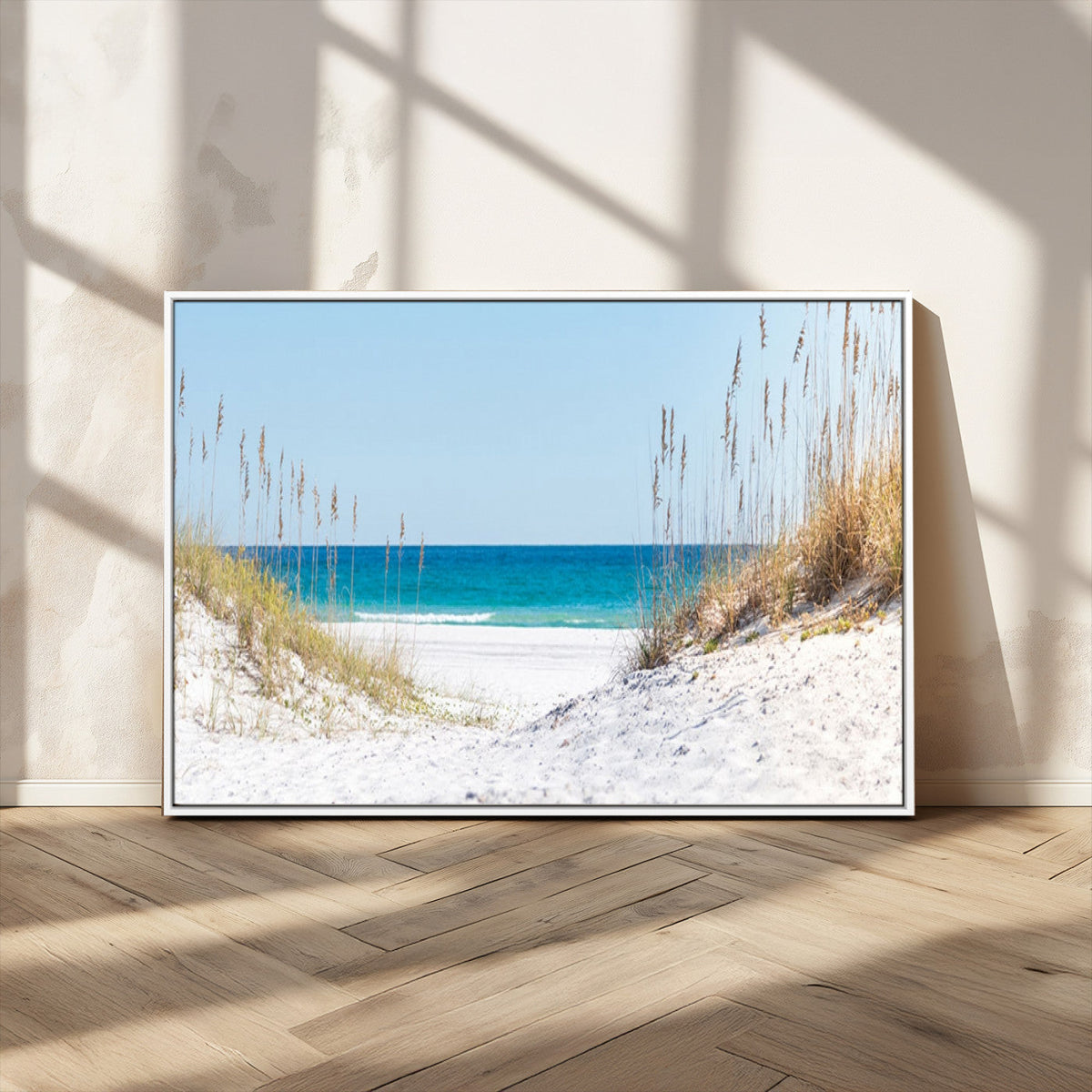 Serene Coastal Dune Path with Ocean View, 3-Panel Beach Canvas Wall Art