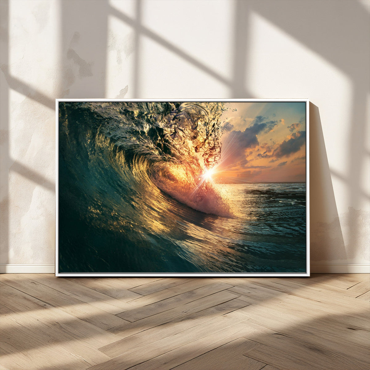 Ocean Wave Sunset Canvas Wall Art | Triptych Seascape Print