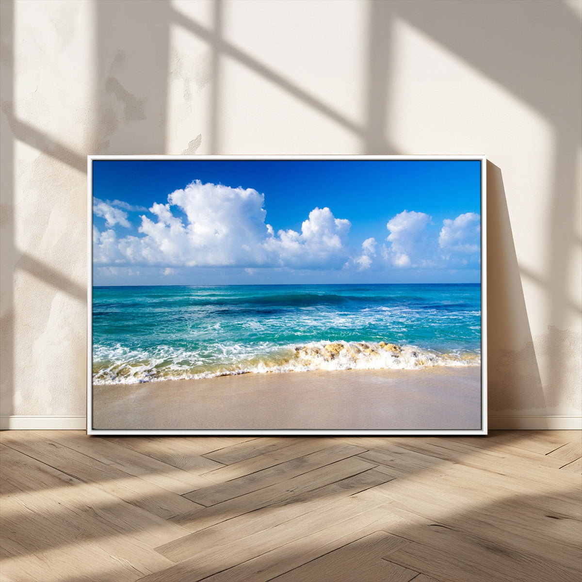 Tropical Beach 3-Panel Canvas Wall Art | Serene Ocean Waves and Blue Sky Print