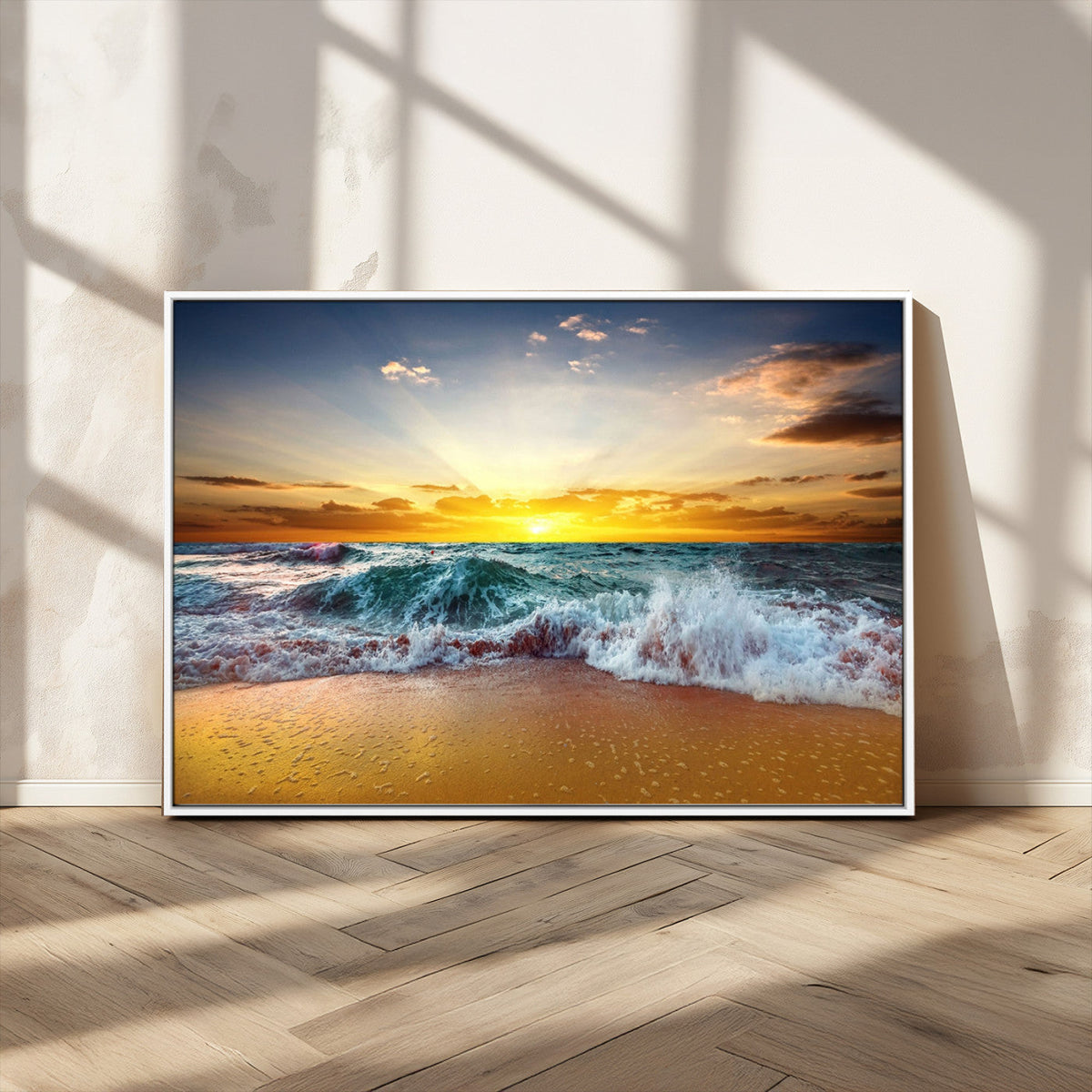 Golden Sunset Ocean Waves Wall Art Canvas Print | Multi Panel Beach Canvas Set, Coastal Triptych