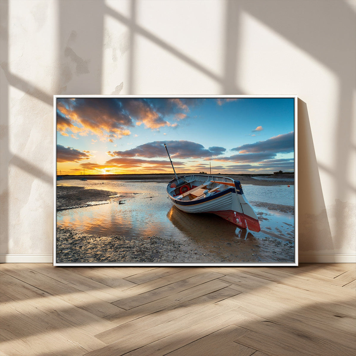 Small Boat At The Beach Sunset Wall Art, Boat Sunset Wall Art Canvas Print