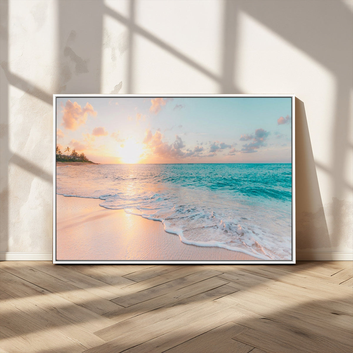 Beach Sunrise Wall Art, Coastal Seascape Canvas Print, Ocean Wave Wall Decor