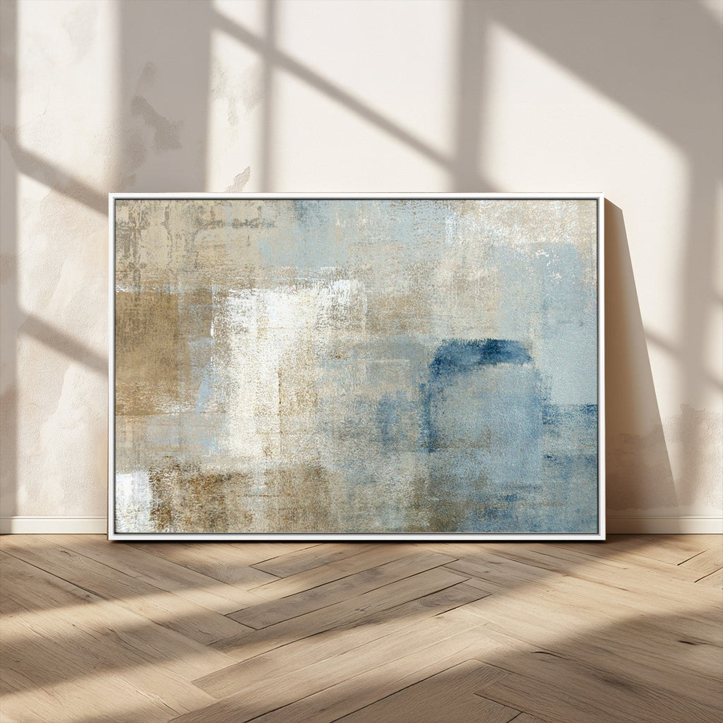 Abstract Blue and Beige Wall Art, Modern Minimalist Canvas Print Set