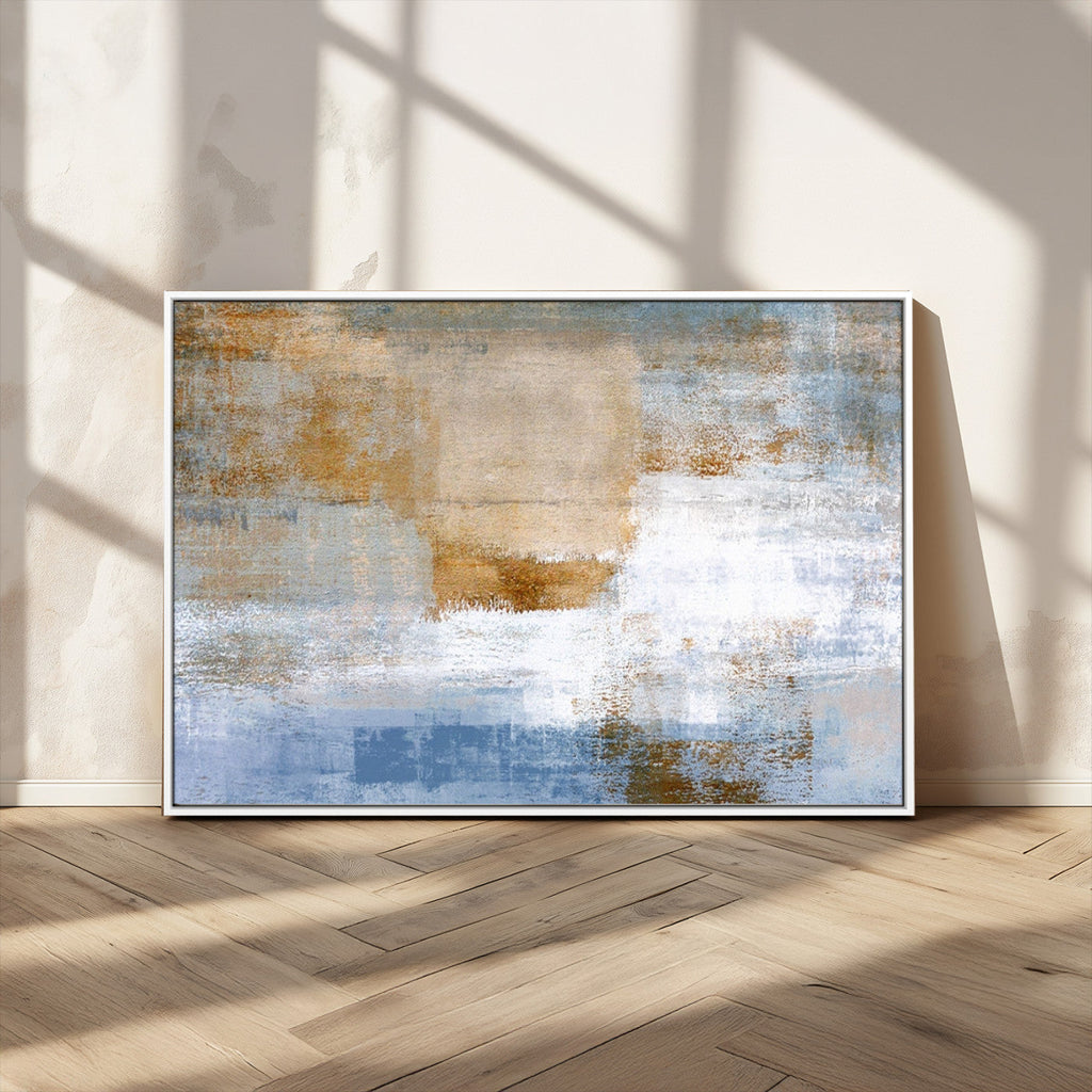 Blue Multi Panel Abstract Wall Art Canvas, Abstract Blue and Gold Canvas Print