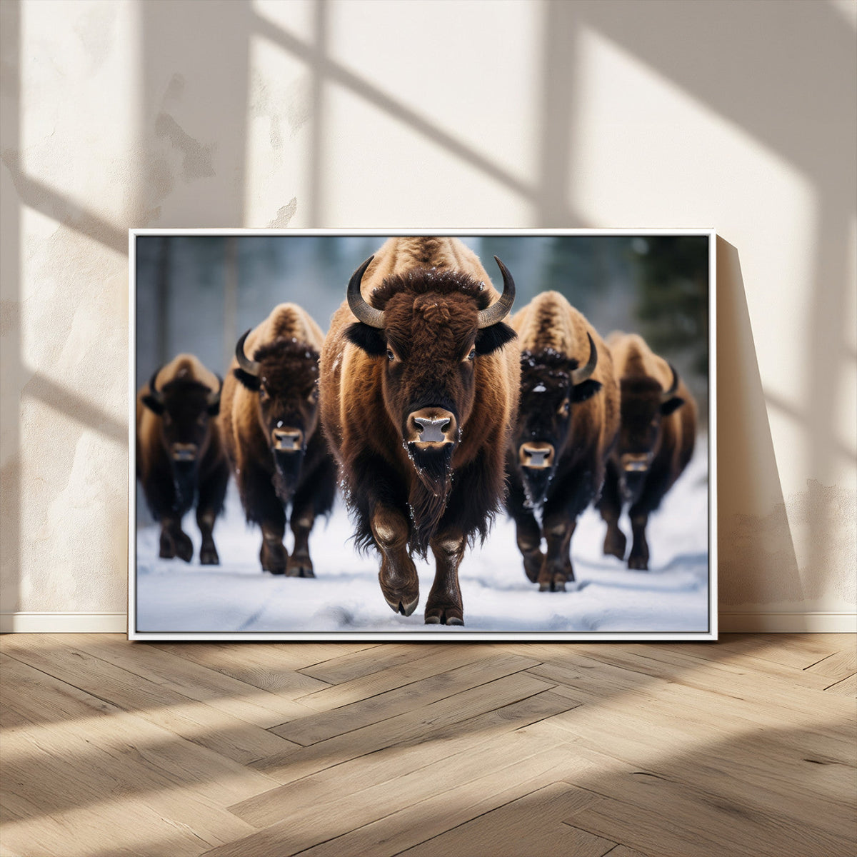 Buffalo Wall Art Canvas Print, American Bison Herd Wall Art