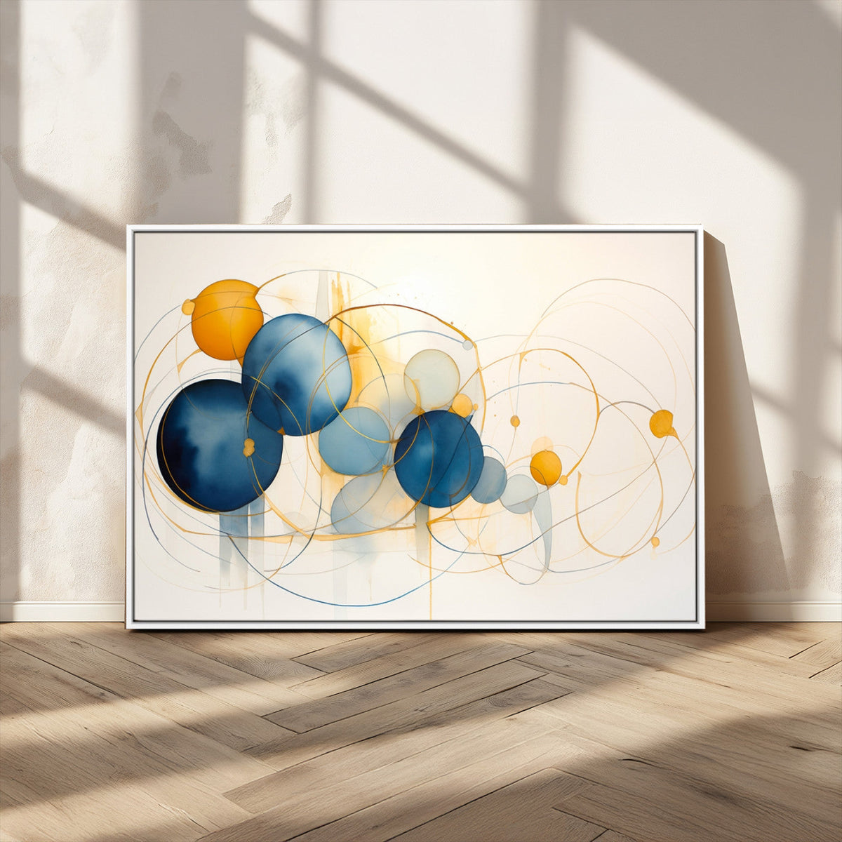 Geometric Blue Orange Abstract Wall Art Canvas, Geometric Blue Orange Canvas Print