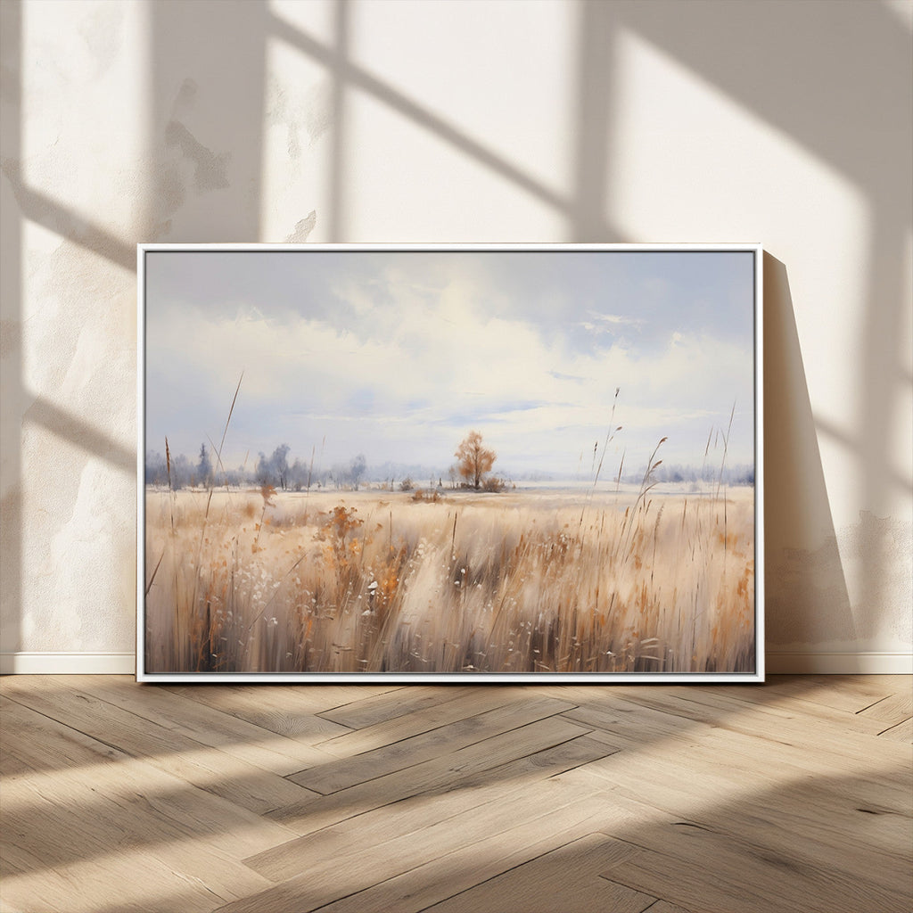 Golden Fields Wall Art Print Canvas | Serene Minimalist Landscape for Farmhouse Decor