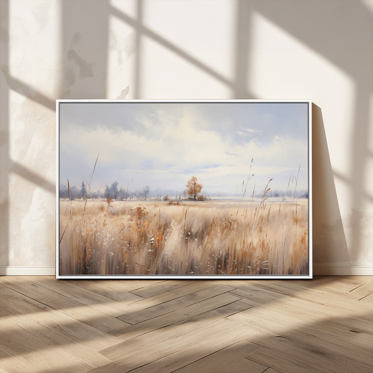 Golden Fields Wall Art Print Canvas | Serene Minimalist Landscape for Farmhouse Decor