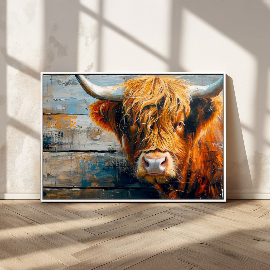 Highland Cow Abstract Canvas Wall Art, Bold Farmhouse Decor