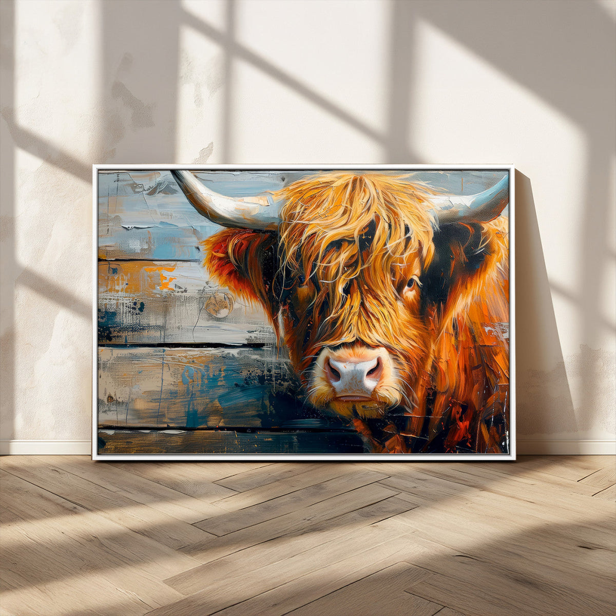 Highland Cow Abstract Canvas Wall Art, Bold Farmhouse Decor