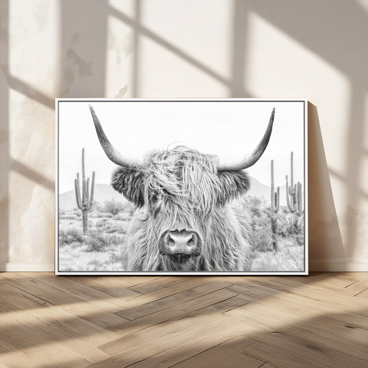 Rustic Charm, Cow Longhorn Black White Bighorn Wall Art