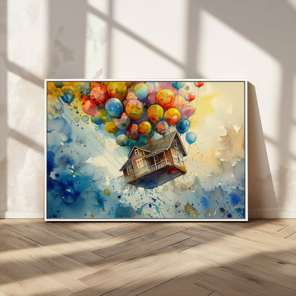 UP-Inspired Floating House with Balloons Canvas Art | Colorful Wall Decor