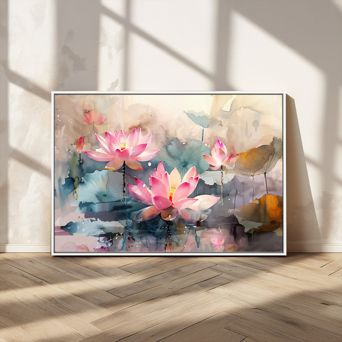 Lotus Flower Wall Art | 3 Panel Giclee Canvas Print of Pink Lotus Blossoms