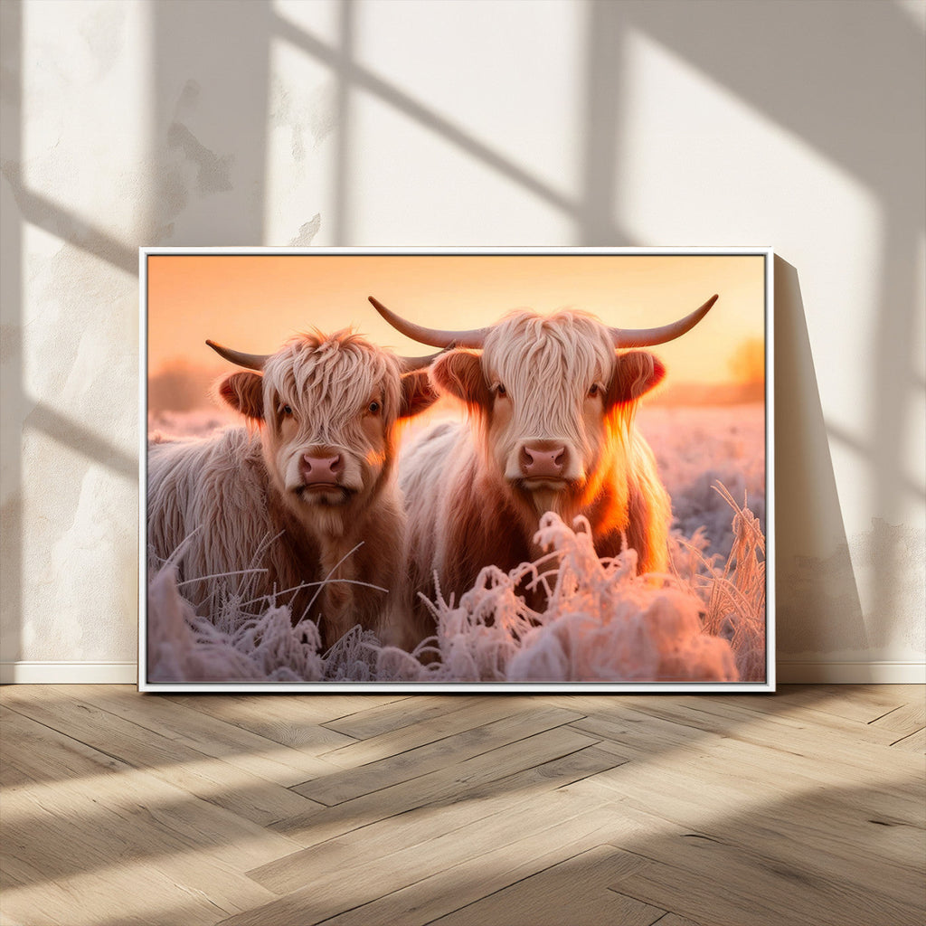 Highland Cows at Sunrise Wall Art Canvas Set