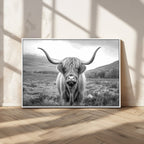 Black White Scottish Highland Cow Canvas Farm Wall Art